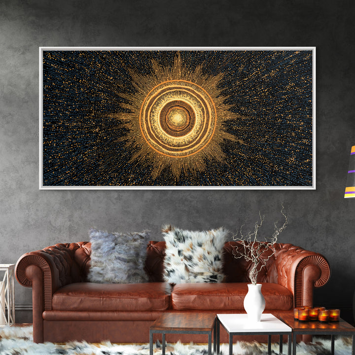 Golden Orbital Energy Sphere Canvas Print, Abstract Sci Fi Wall Decor, Cosmic Geometric Art, Modern Space Poster Gift Idea