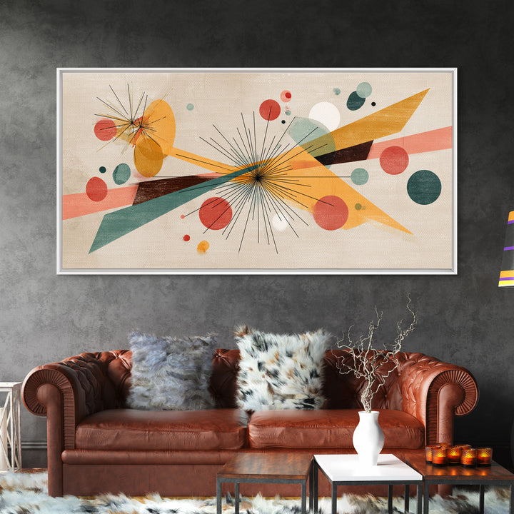 Atomic Starbursts With Teal Gold Shapes Wall Art, Midcentury Modern, Abstract Geometric Poster, Retro MCM Living Room Decor