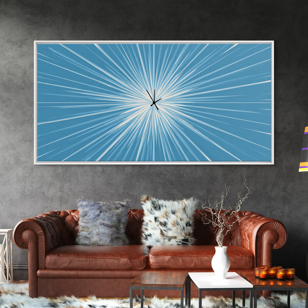 Light Blue White Radial Burst Canvas Print, Modern Abstract Art, Minimalist Wall Art, Geometric Sunburst, Office Decor Print