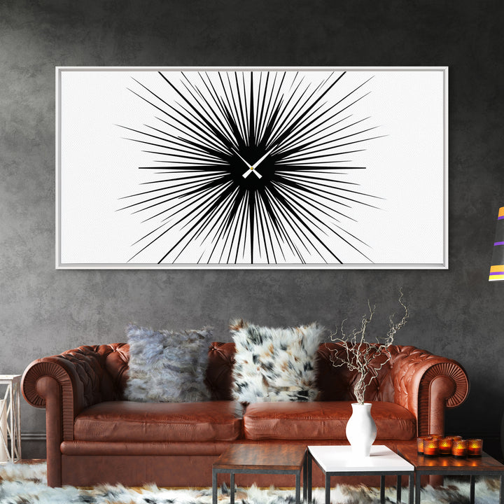 Black White Exploding Starburst Wall Art, Modern Abstract Art, Minimalist Geometric Poster, Op Art Print, Office Wall Decor