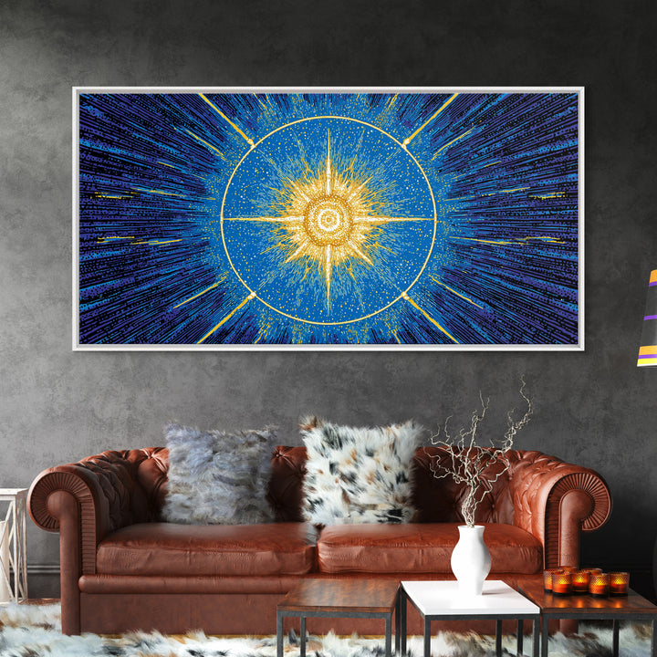 Blue Celestial Starburst Wall Art, Mid Century Modern Art Print, Atomic Space Poster, Geometric Abstract Home Office Decor