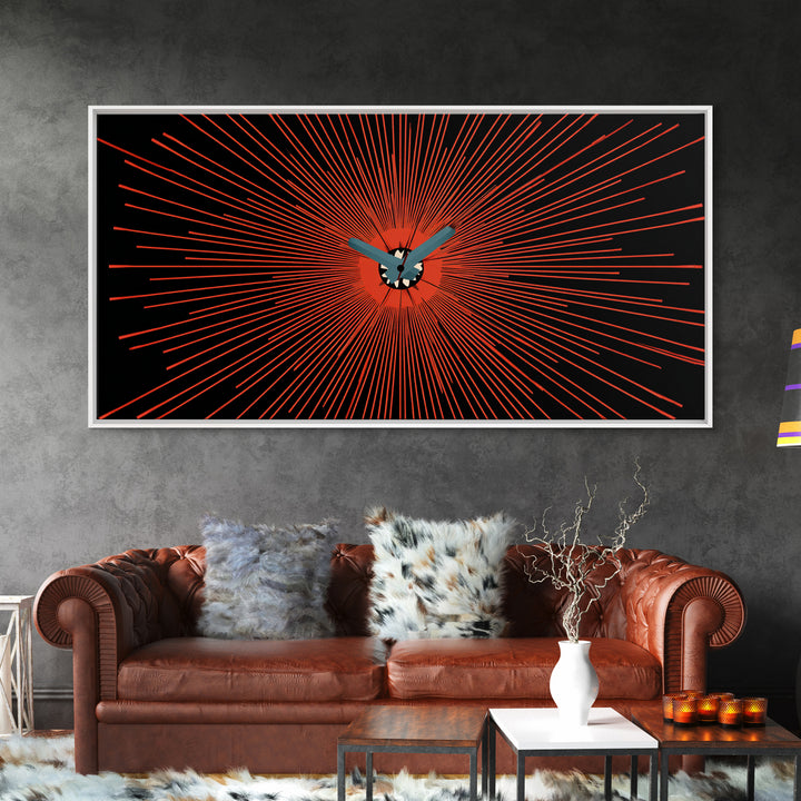 Orange Butterfly Atomic Canvas Print, Mid Century Modern Wall Art, Retro Sunburst Poster, Black Abstract MCM Living Room Decor