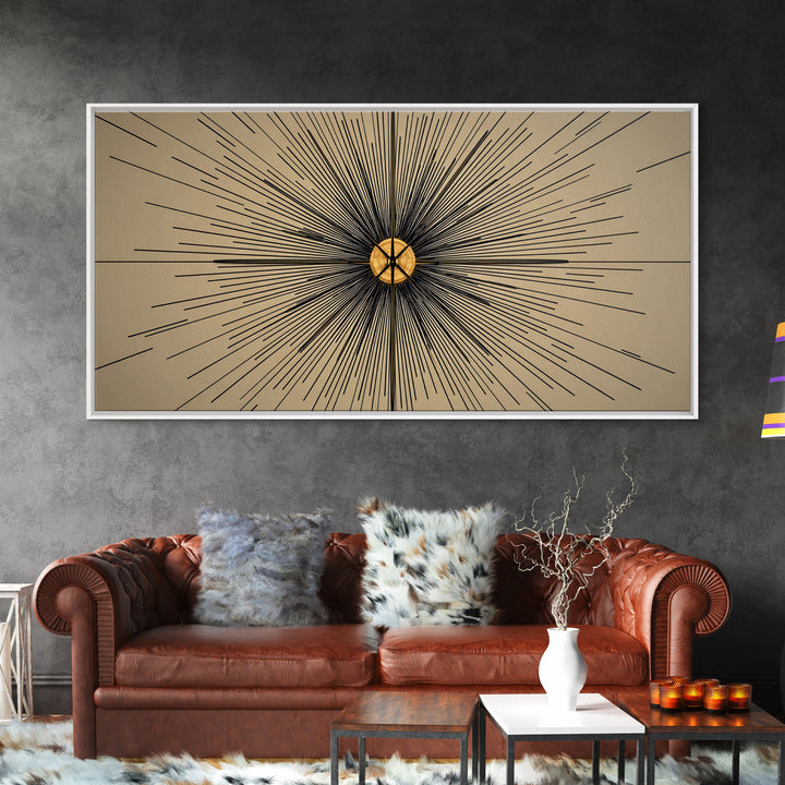 Tan Black Radial Starburst Wall Art, Mid Century Modern Decor, Atomic Geometric Poster, Minimalist Abstract Office Print
