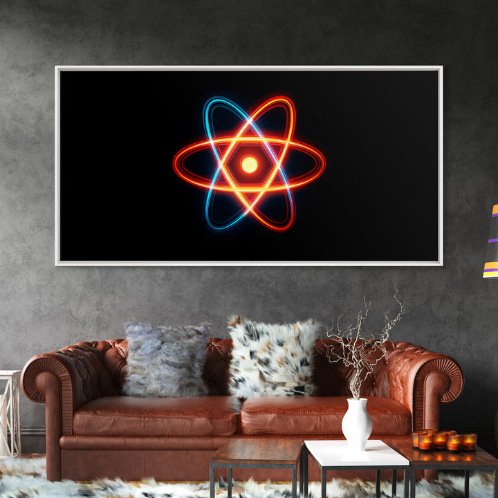 Neon Atomic Symbol Wall Art, Mid Century Modern Decor, Retro Sci Fi Poster, Colorful Space Age Abstract Office Digital Print