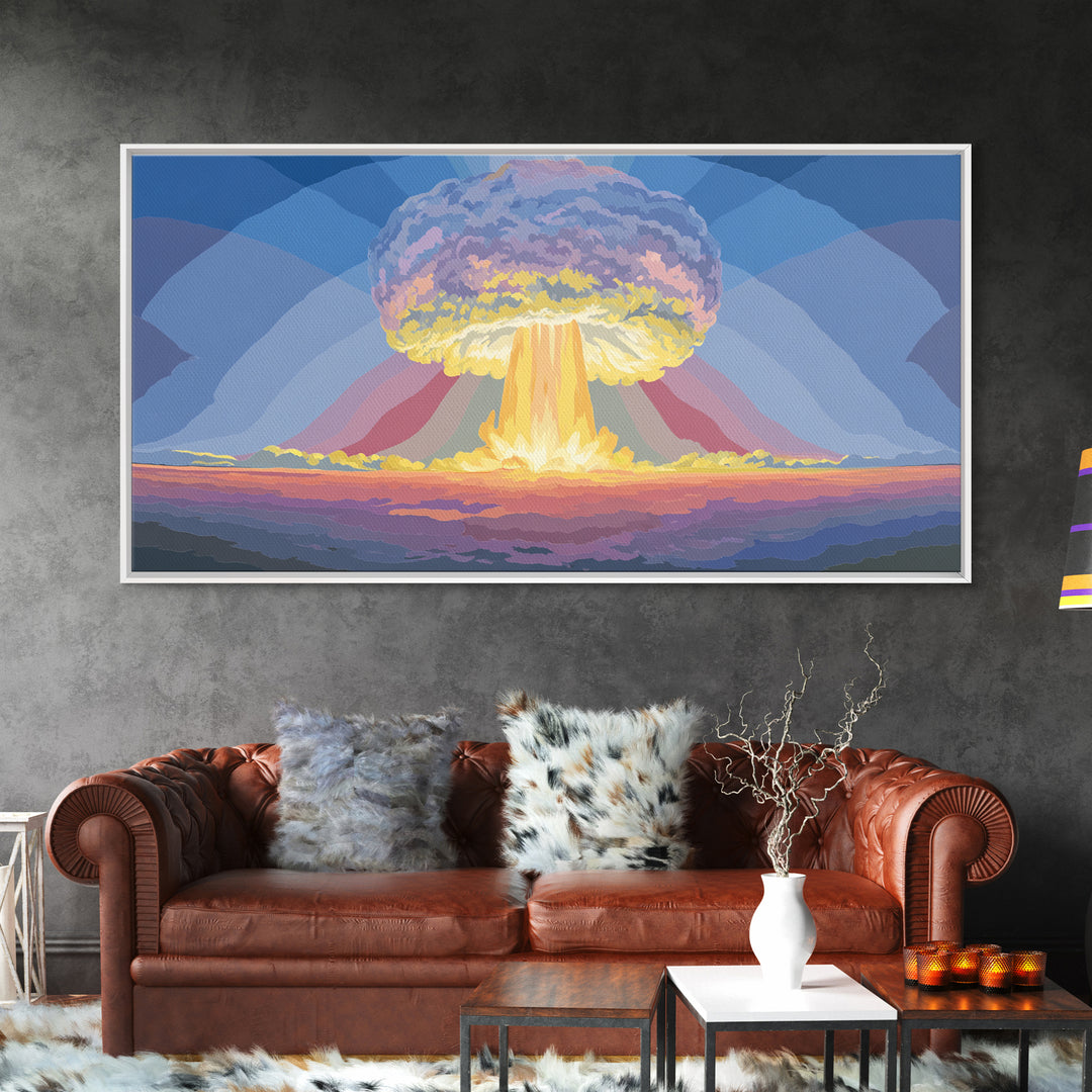 Nuclear Mushroom Cloud Wall Art, Retro Apocalypse Landscape, Modern Digital Art Print, Sci Fi Poster, Statement Decor Gift