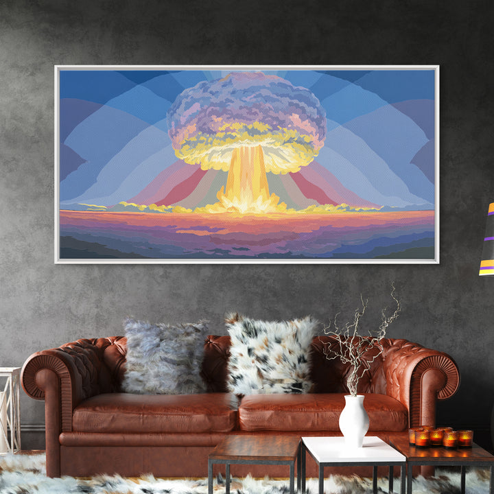 Nuclear Mushroom Cloud Wall Art, Retro Apocalypse Landscape, Modern Digital Art Print, Sci Fi Poster, Statement Decor Gift