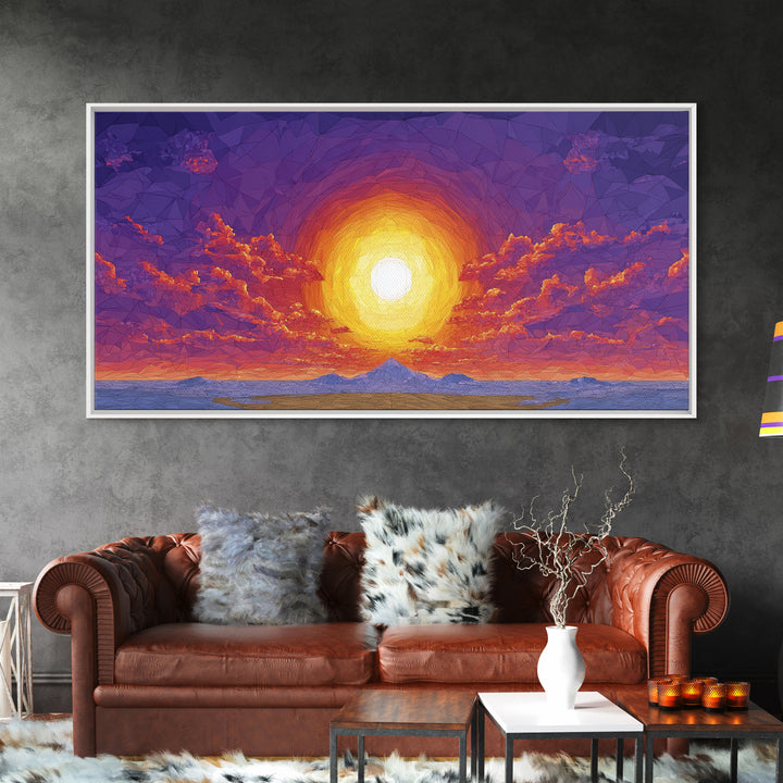 Purple Mountain Sunset Canvas Print, Geometric Wall Art, Mid Century Modern Landscape Poster, Warm Colorful Home Decor Gift