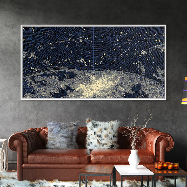 Starry Night Sky Over Abstract Lake Wall Art, Modern Landscape Print, Blue Scenic Poster, Celestial Home Office Decor Gift