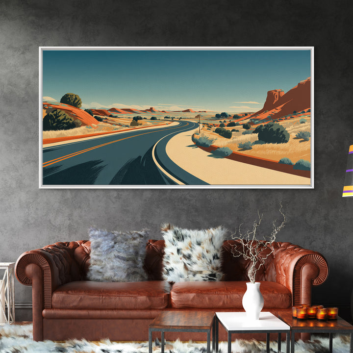 Winding Desert Highway Wall Art, Midcentury Modern Landscape Print, Retro Travel Poster, Southwestern Office Decor For Home