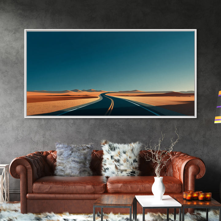Minimal Desert Highway Canvas Print, Midcentury Modern Wall Art, Retro Travel Poster, Neutral Southwestern Office Decor For Home