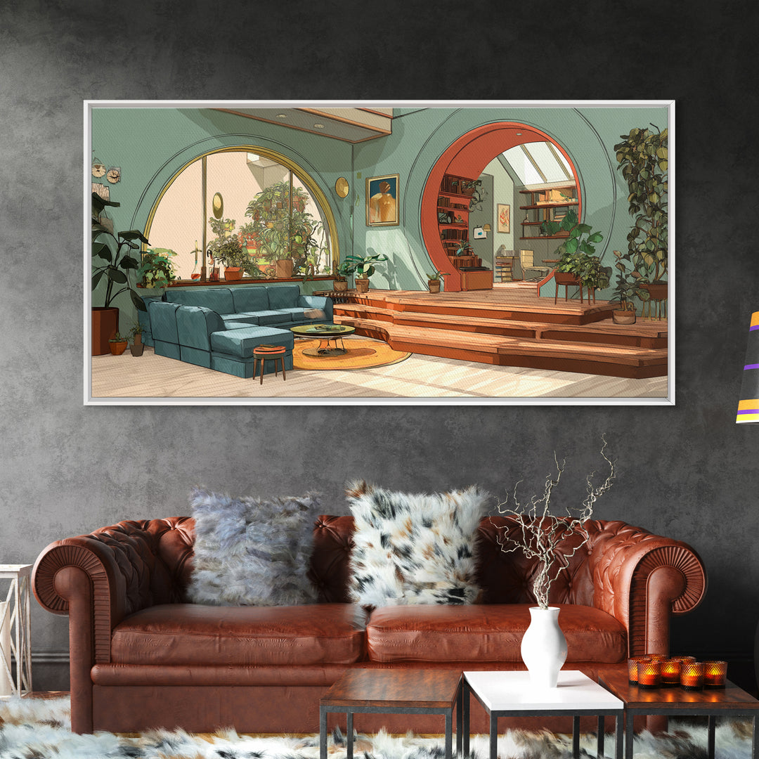 Mint Green Arched Living Room Wall Art, Modern Home Decor, Indoor Plant Interior Poster, Mid Century Inspired Framed Canvas Print