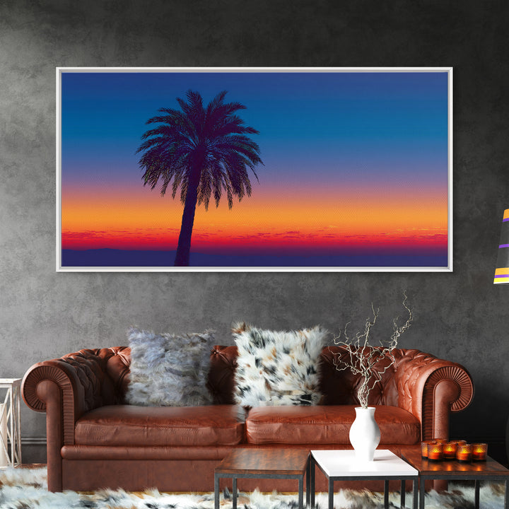 Silhouetted Palm Sunset Wall Art, Retro Tropical Landscape Print, Midcentury Modern Decor, Palm Springs Poster, Coastal Home Decor
