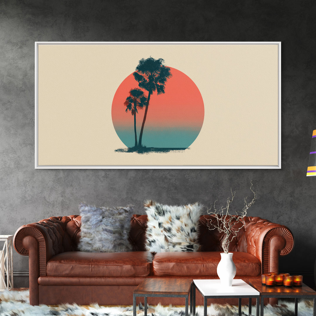 Twin Palms In Sun Circle Wall Art, Minimal Retro Desert Print, Midcentury Modern Decor, Palm Springs Poster, Boho Home Art