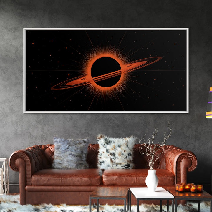 Orange Black Hole Eclipse Wall Art, Cosmic Retro Sci Fi Print, Midcentury Modern Space Poster, Atomic Starfield Home Decor