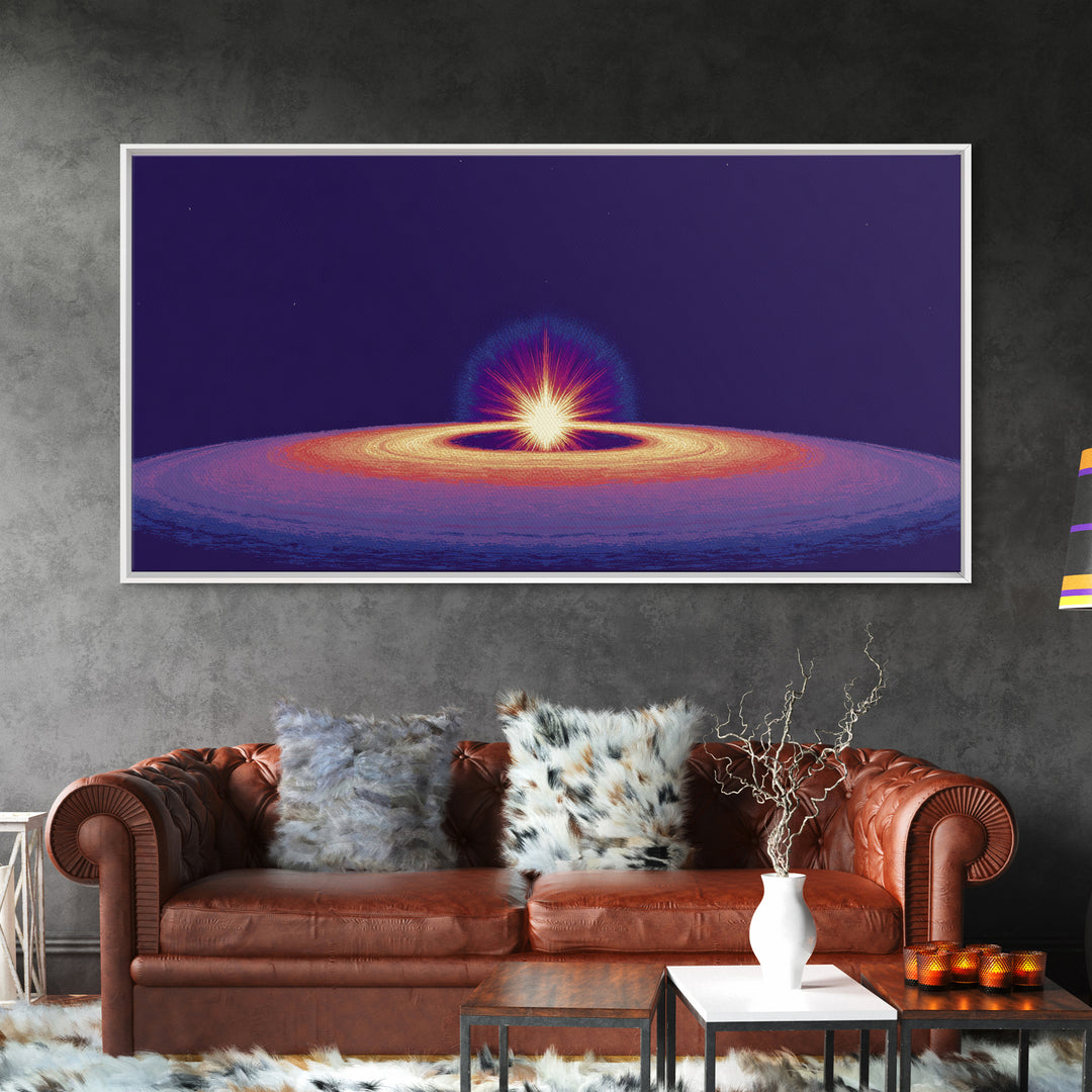 Purple Black Hole Horizon Wall Art, Cosmic Space Abstract Print, Retro Sci Fi Poster, Modern Digital Art, Galaxy Decor Print