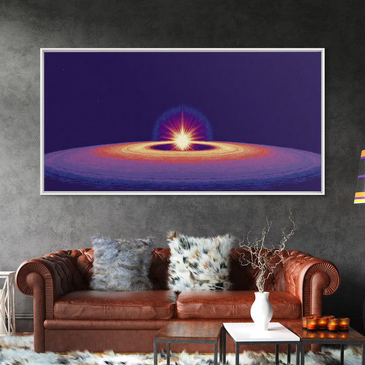 Purple Black Hole Horizon Wall Art, Cosmic Space Abstract Print, Retro Sci Fi Poster, Modern Digital Art, Galaxy Decor Print