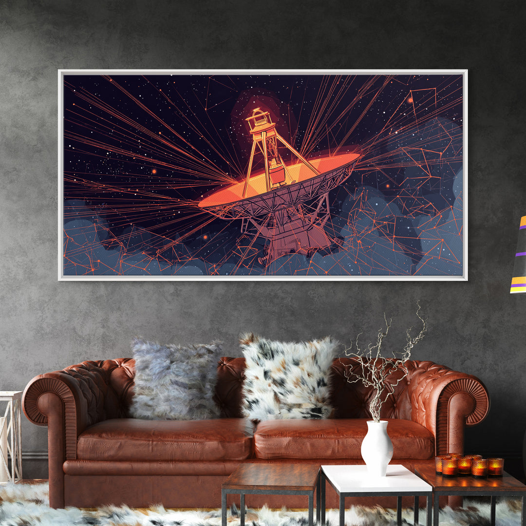 Orange Radio Telescope Under Stars Wall Art, Midcentury Modern Sci Fi Poster, Retro Space Abstract Print, Modern Wall Decor Gift