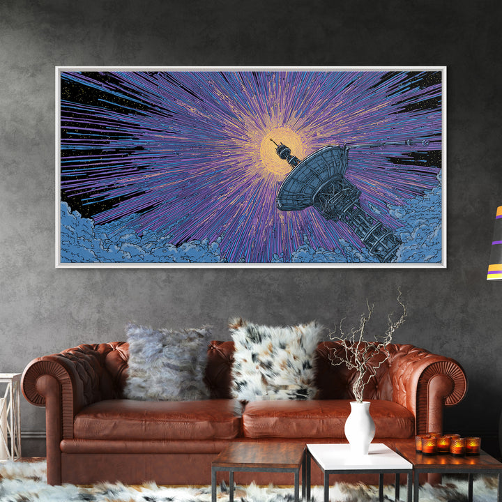 Radio Telescope Eclipse Sunburst Wall Art, Midcentury Modern Space Abstract Print, Retro Sci Fi Poster, Modern Office Decor