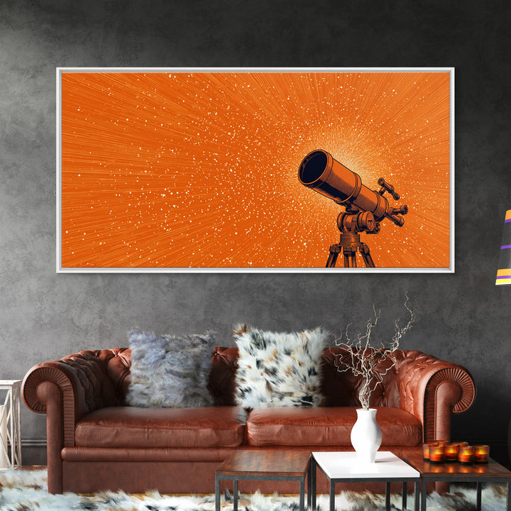 Orange Starfield Telescope Wall Art, Retro Space Poster, Cosmic Astronomy Decor, Mid Century Modern Canvas Print, Office Art