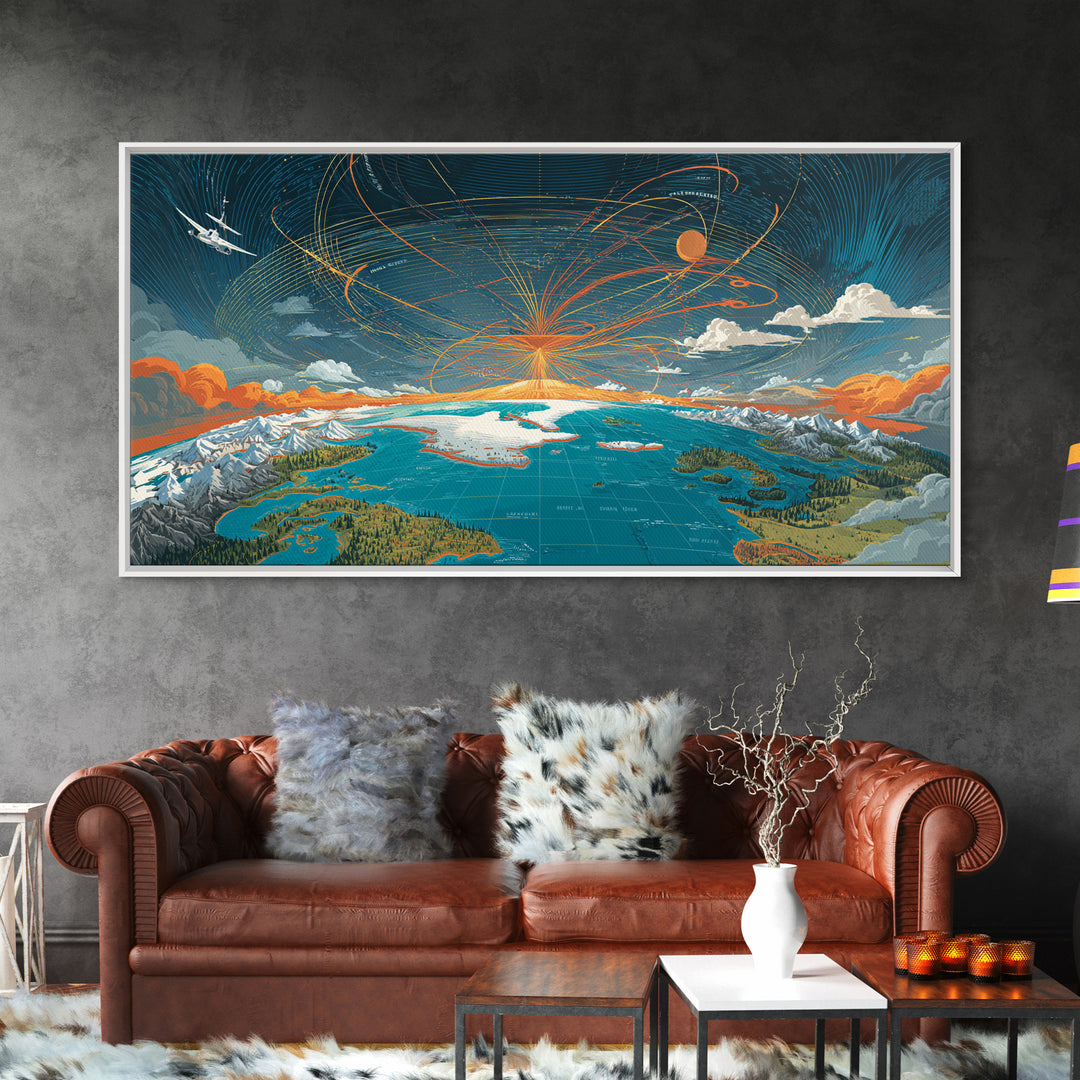 Cosmic Mountain Lake Sunset Wall Art, Panoramic Modern Landscape Print, Scenic Cabin Decor, Blue Orange Living Room Art Print