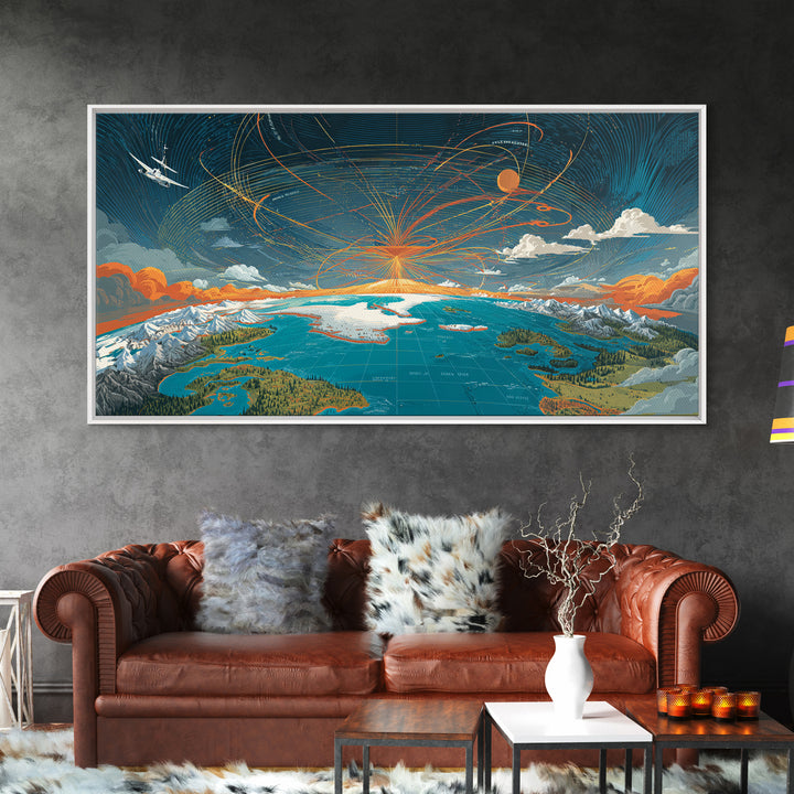 Cosmic Mountain Lake Sunset Wall Art, Panoramic Modern Landscape Print, Scenic Cabin Decor, Blue Orange Living Room Art Print