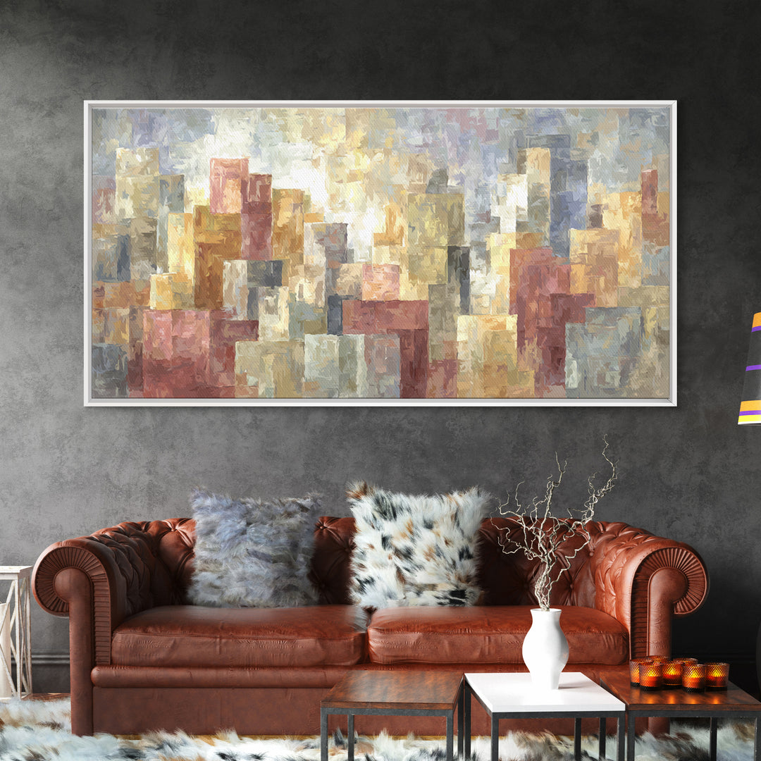 Soft Pastel Abstract City Wall Art, Modern Geometric Skyline Print, Urban Living Room Home Decor, Neutral Gallery Art Print