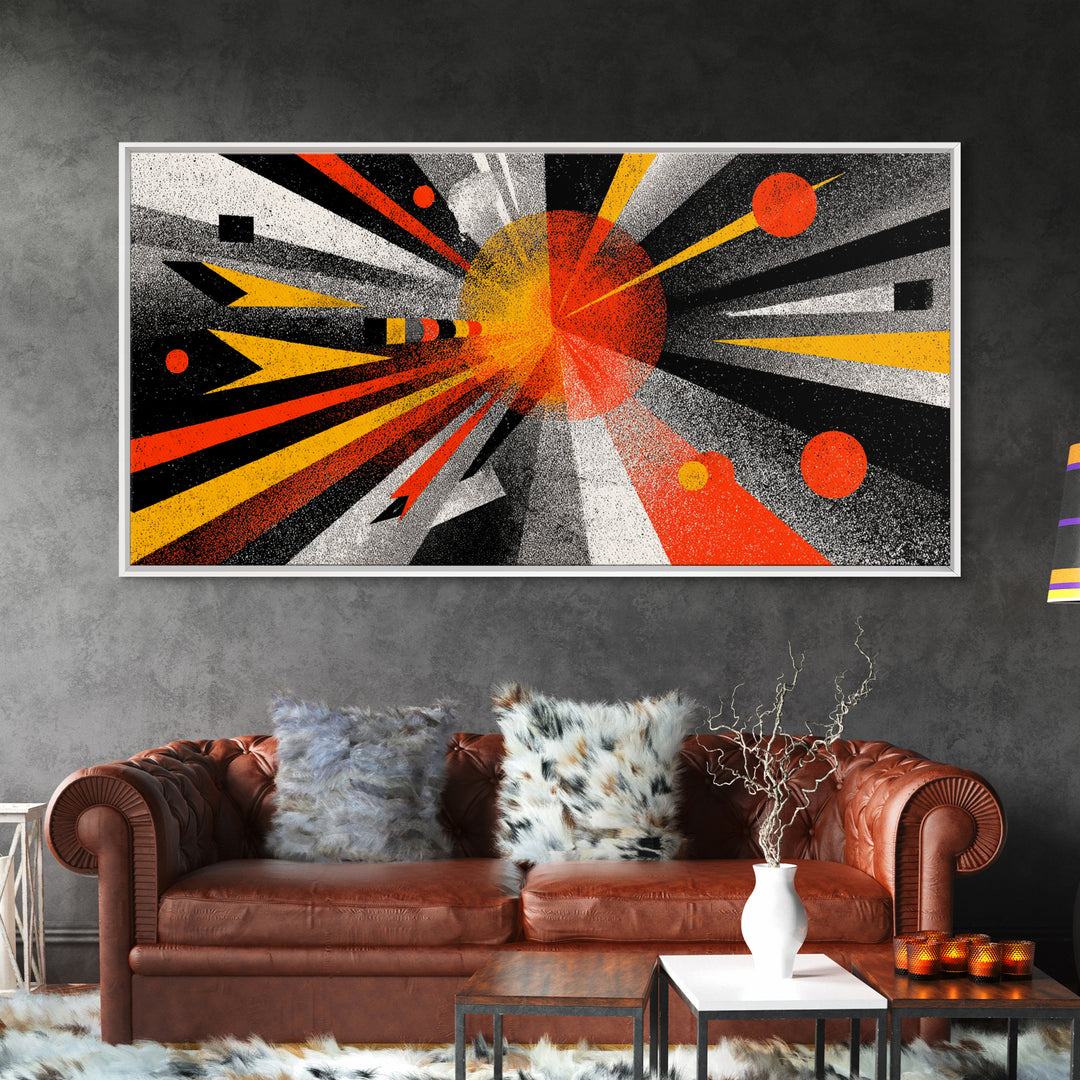 Abstract Planet Blast Wall Art, Orange Black Geometric Space Poster, Midcentury Modern Decor, Atomic Retro Sci Fi Art Print