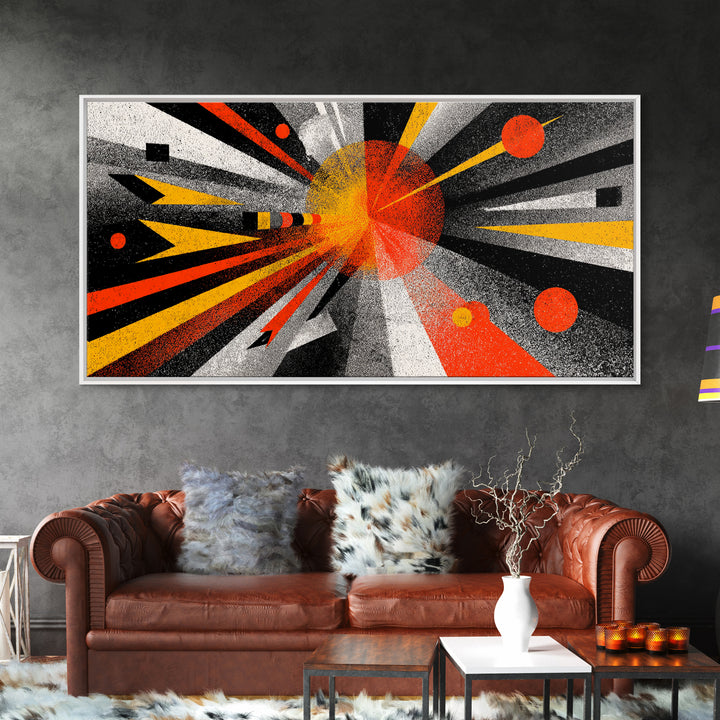 Abstract Planet Blast Wall Art, Orange Black Geometric Space Poster, Midcentury Modern Decor, Atomic Retro Sci Fi Art Print