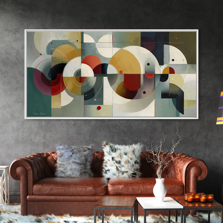 Muted Teal Mustard Red And Cream Circles Wall Art, Midcentury Modern Art Print, Bauhaus Geometric Home Decor For Living Room