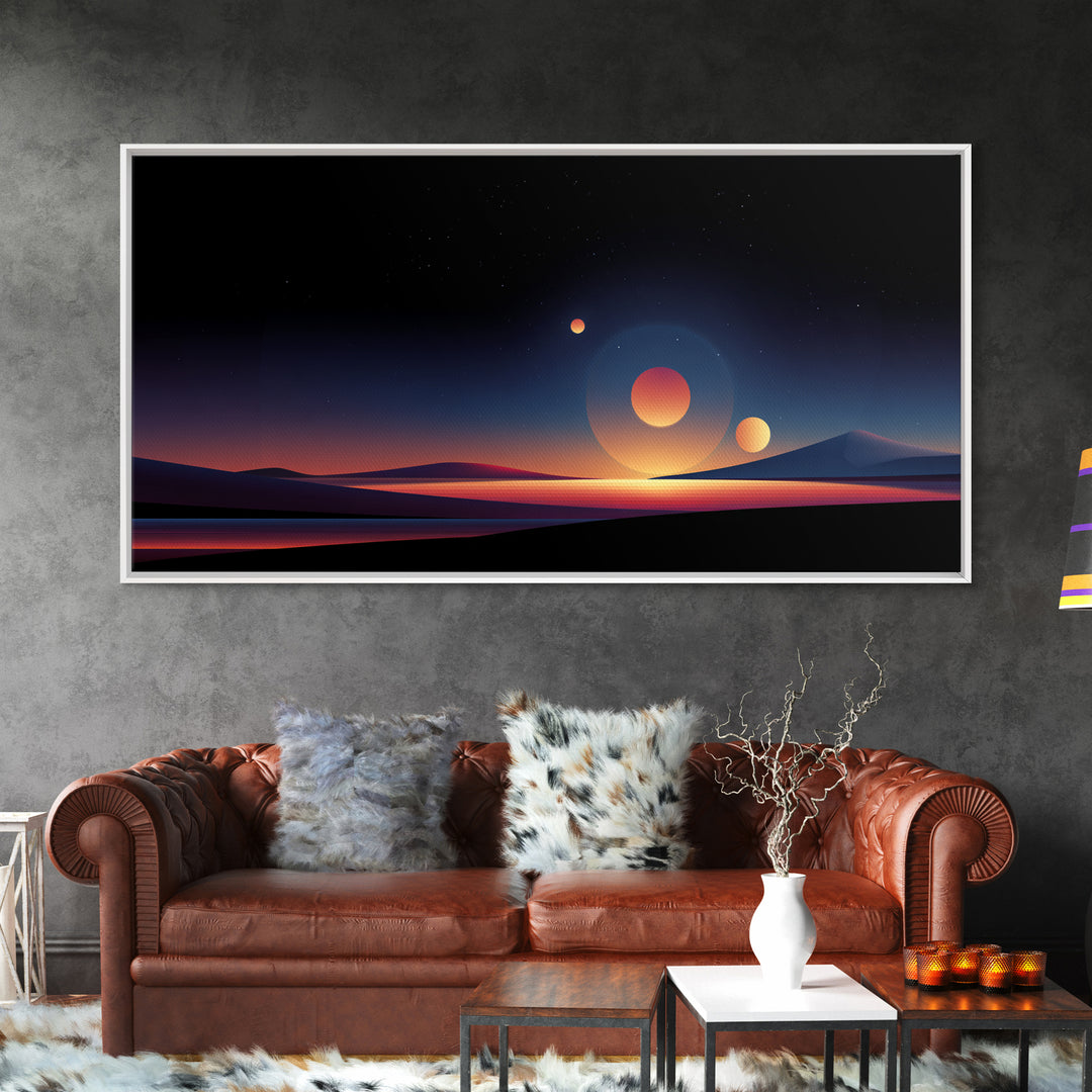 Minimal Planet Desert Sunset Wall Art, Midcentury Modern Art Print, Retro Travel Poster, Scenic Landscape Home Office Decor