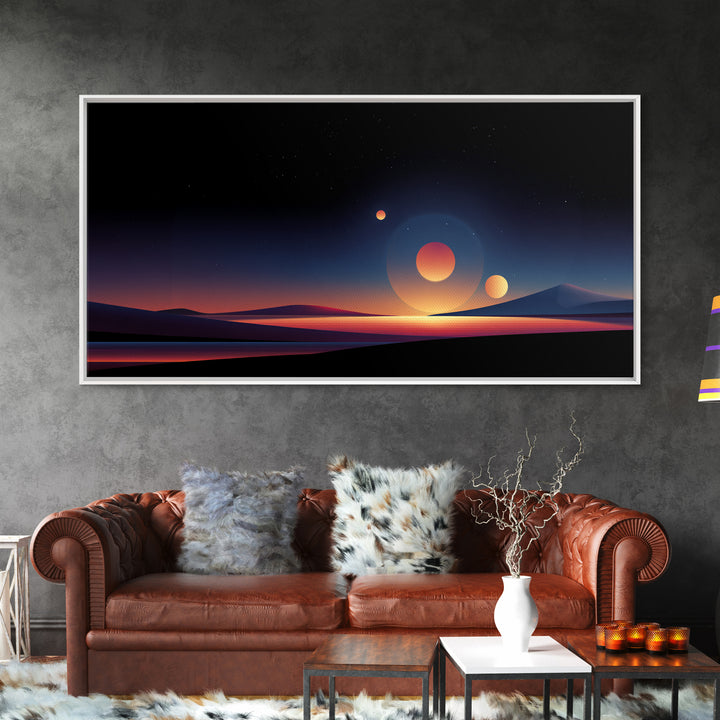 Minimal Planet Desert Sunset Wall Art, Midcentury Modern Art Print, Retro Travel Poster, Scenic Landscape Home Office Decor
