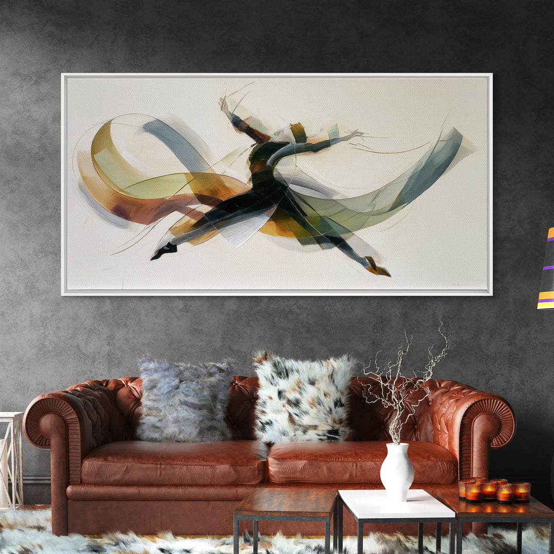 Leaping Abstract Dancer In Soft Ribbon Forms Canvas Print, Modern Contemporary Wall Art, Minimalist Artwork, Bedroom Decor