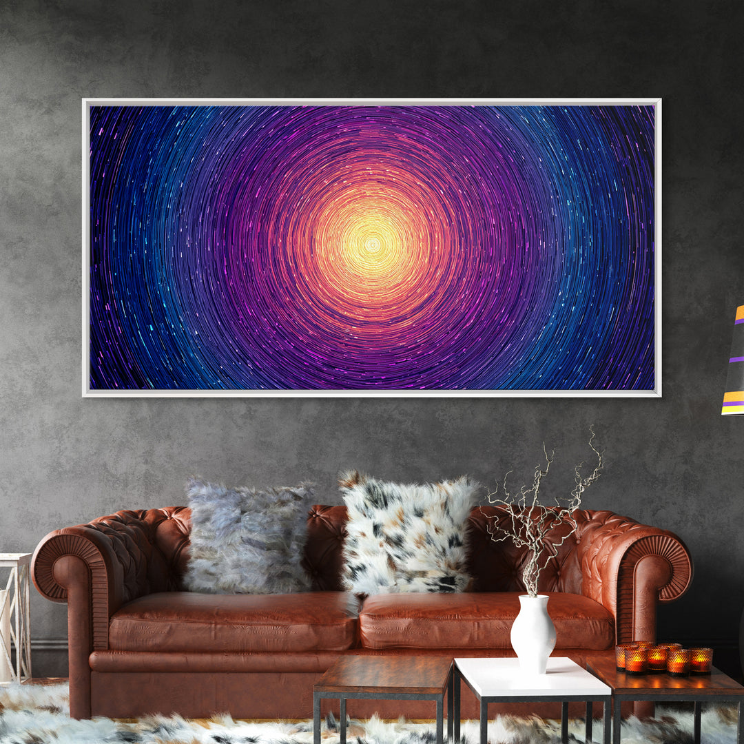Radiant Magenta Blue Spiral Sun Wall Art, Cosmic Abstract Canvas, Modern Wall Decor, Vibrant Space Print For Living Room
