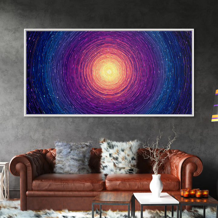 Radiant Magenta Blue Spiral Sun Wall Art, Cosmic Abstract Canvas, Modern Wall Decor, Vibrant Space Print For Living Room