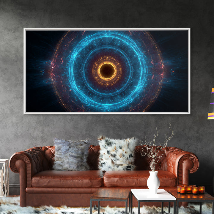 Electric Blue Orbital Ring Wall Art, Futuristic Sci Fi Abstract Canvas, Modern Geometric Space Decor For Living Room Or Office