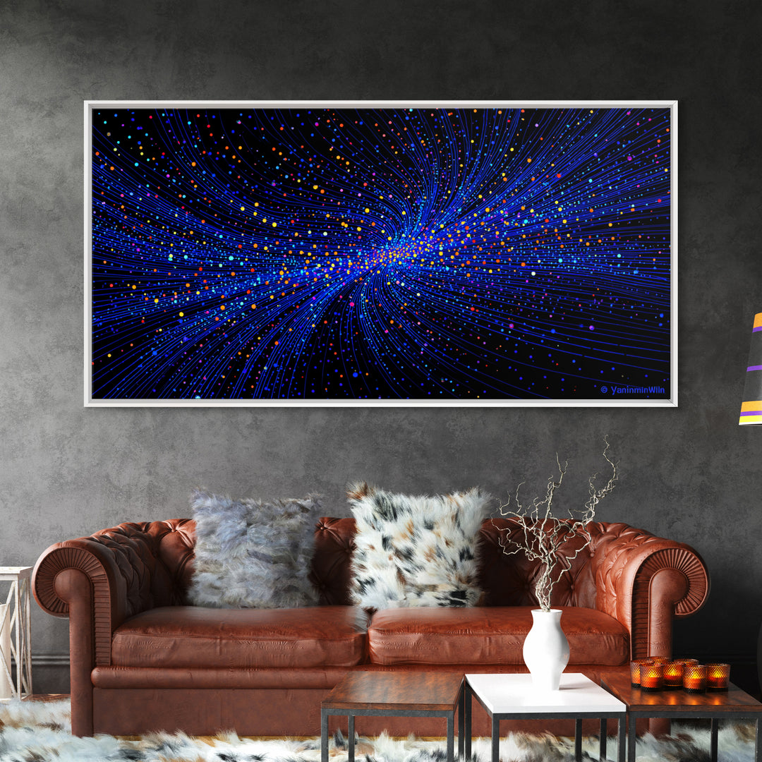 Blue Starfield Particle Stream Wall Art, Cosmic Abstract Digital Print, Modern Sci Fi Poster, Vibrant Space Decor For Home Office