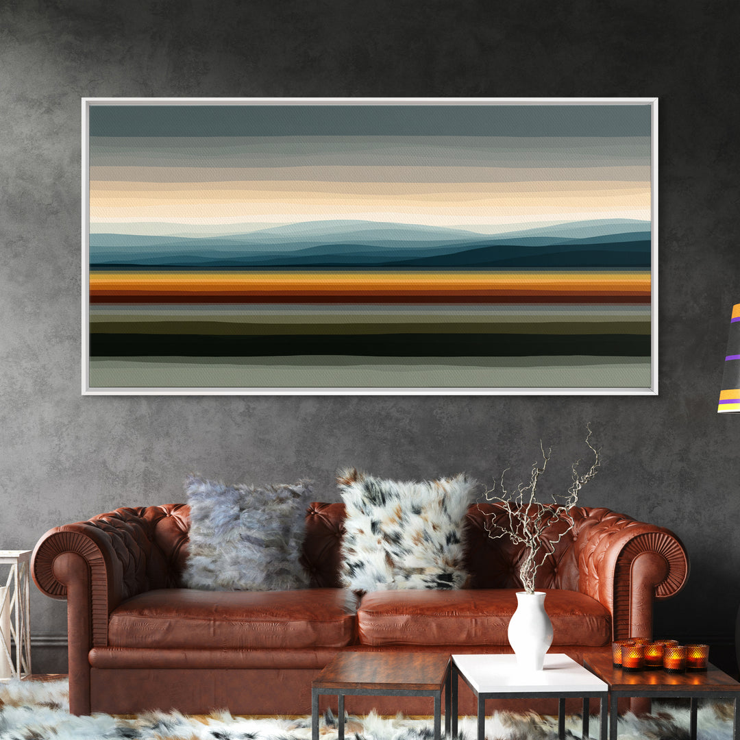 Muted Horizon Landscape With Layered Hills Wall Art, Midcentury Modern Abstract Print, Earth Tone Living Room Decor, Office Decor