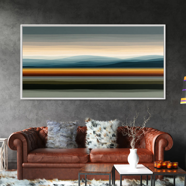 Muted Horizon Landscape With Layered Hills Wall Art, Midcentury Modern Abstract Print, Earth Tone Living Room Decor, Office Decor