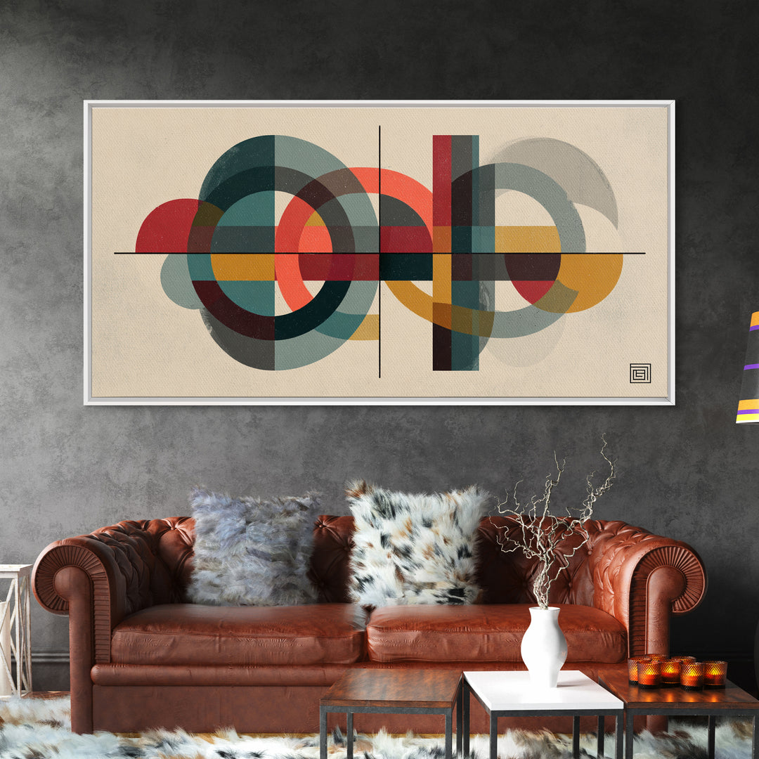 Overlapping Circles And Rectangles Wall Art, Midcentury Modern Geometric Art Print, Atomic Bauhaus Living Room Decor, Mid Century Decor