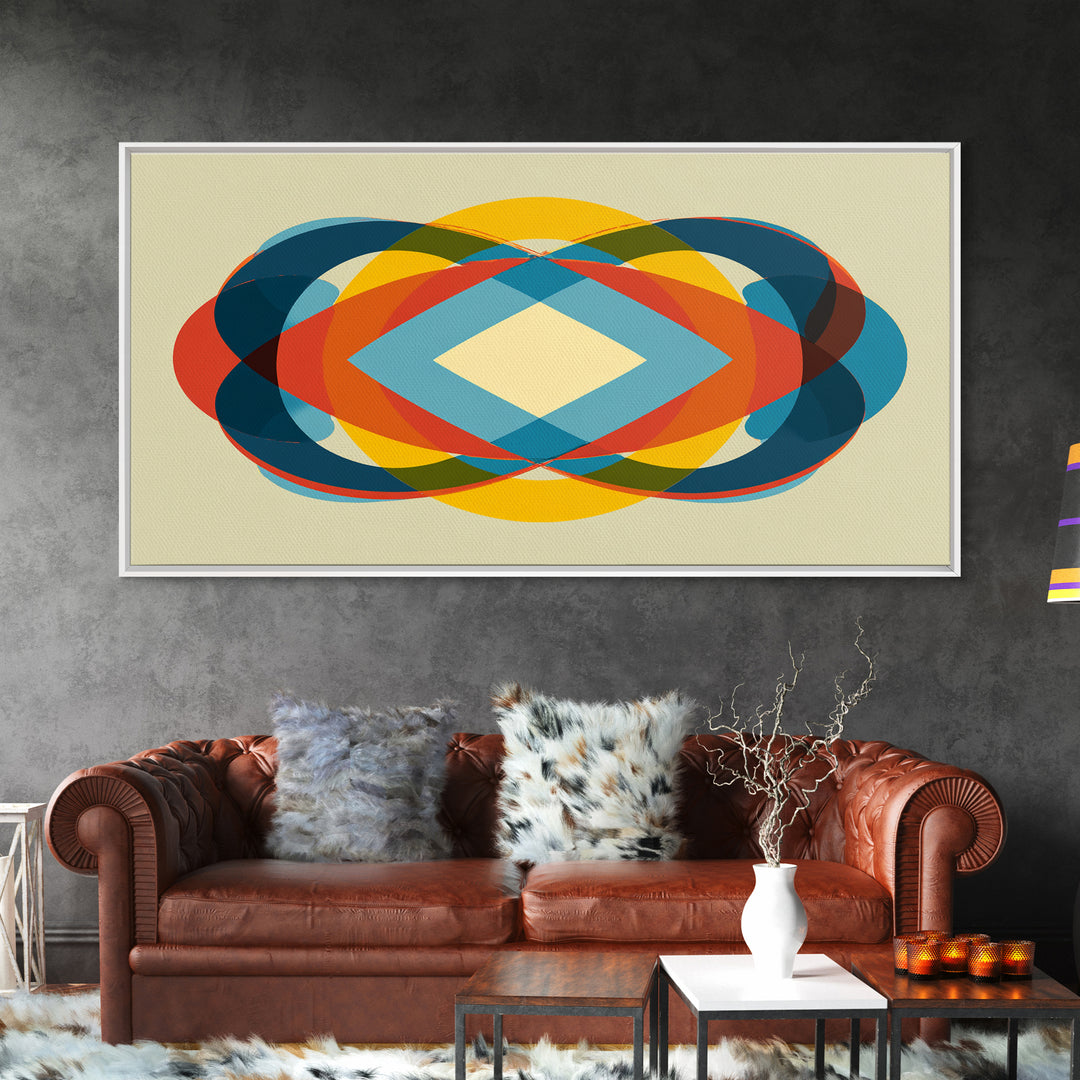 Colorful Overlapping Ellipse Abstract Wall Art, Midcentury Modern Geometric Print, Retro MCM Decor, Bold Living Room Art