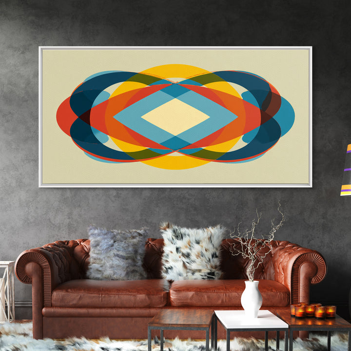 Colorful Overlapping Ellipse Abstract Wall Art, Midcentury Modern Geometric Print, Retro MCM Decor, Bold Living Room Art