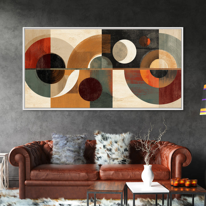 Earth Tone Geometric Circles Wall Art, Midcentury Modern Abstract Print, Retro MCM Decor, Bauhaus Living Room Artwork Print