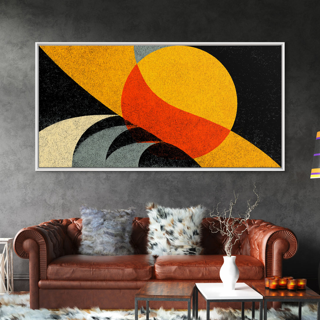 Orange Yellow Cosmic Sphere Canvas Print, Midcentury Modern Wall Art, Retro Geometric Abstract Poster, Bold Atomic Decor