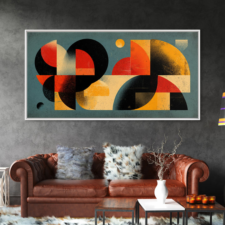 Bold Teal Orange Geometric Abstract Wall Art, Mid Century Modern Decor, MCM Artwork, Retro Bauhaus Print For Living Room