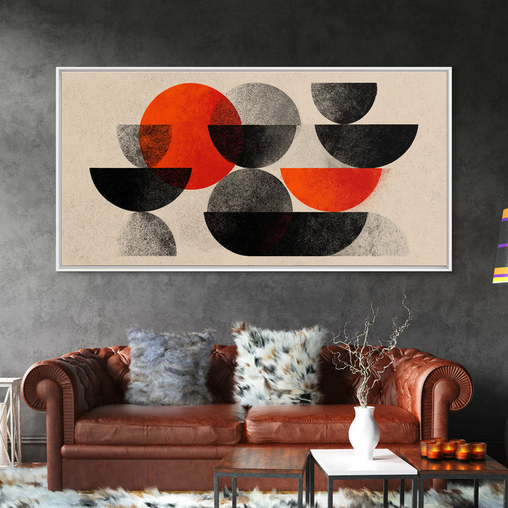 Red Black Gray Semi Circle Abstract Canvas Print, Mid Century Modern Wall Decor, Bauhaus Geometric Art For Office And Living Room