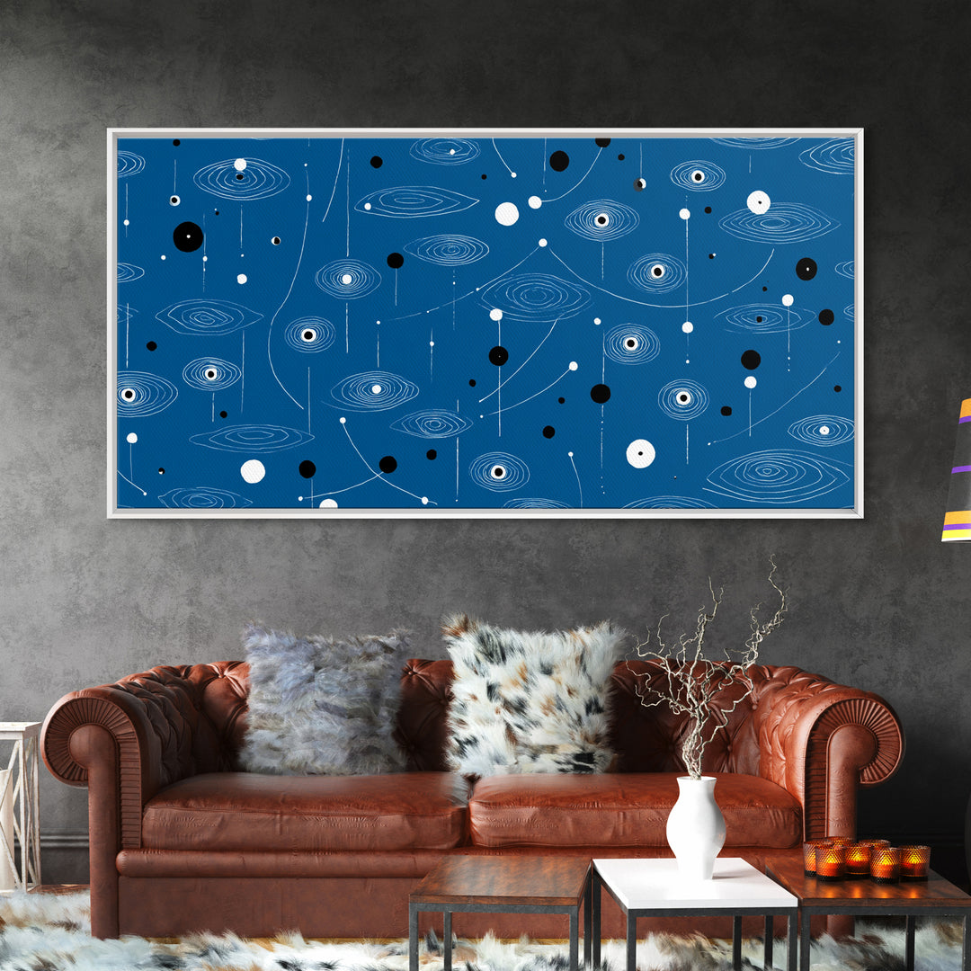 Blue Atomic Space Pattern Wall Art, Midcentury Modern Abstract Art, Retro Sci Fi Poster, Cosmic Modern Home Decor, MCM Wall Decor