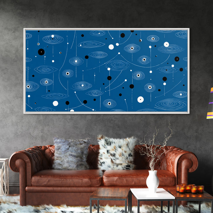 Blue Atomic Space Pattern Wall Art, Midcentury Modern Abstract Art, Retro Sci Fi Poster, Cosmic Modern Home Decor, MCM Wall Decor