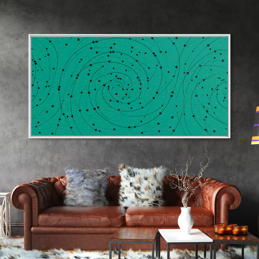 Teal Spiral Galaxy Abstract Canvas Print, Midcentury Modern Wall Art, Cosmic Retro Poster, Space Abstract Art Decor For Office