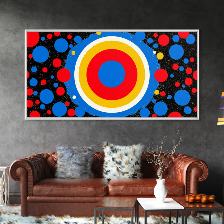 Concentric Target Canvas Print, Red Blue Yellow Circle Poster, Midcentury Modern Wall Decor, Pop Art Geometric MCM Print
