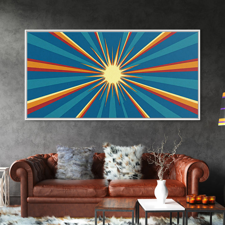 Retro Radiant Sunburst In Teal Blue Wall Art, Midcentury Modern Art, Atomic 60s Poster, Colorful Geometric Wall Decor Print